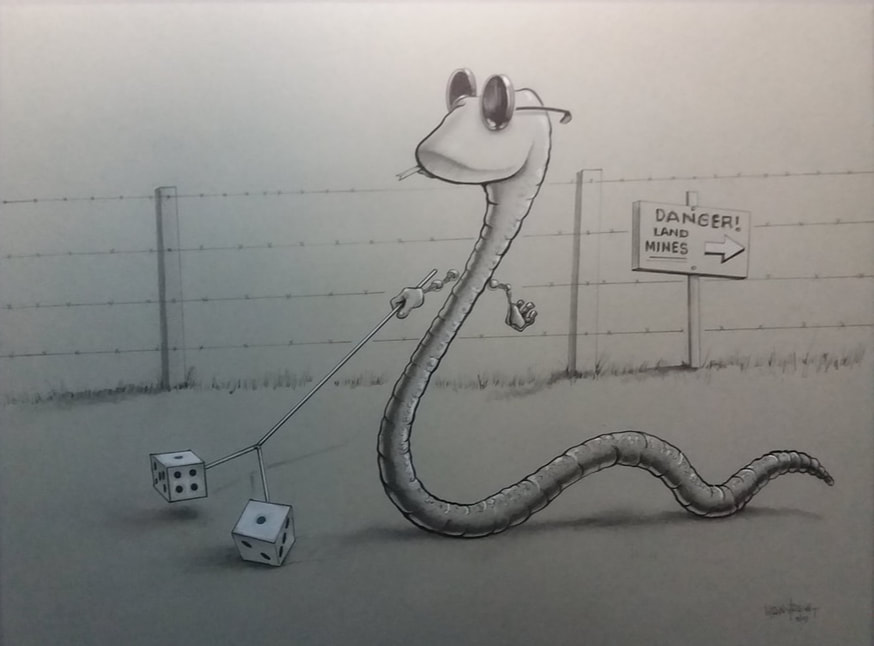 Blind snake using pair of snake eyes dice to navigate
