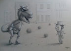 Tyrannosaurus and cowboy in showdown